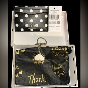 Kate Spade Black and White Polka Dot Card holder with keychain new in box